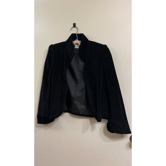 Vintage Black Velvet  Jacket Sz 11/12 Open  Front Braided Trim Lined Blazer Form - Picture 7 of 15